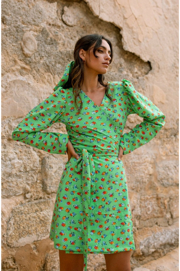 MARIA mini wrap dress - Bright green | OOTO CLOTHING